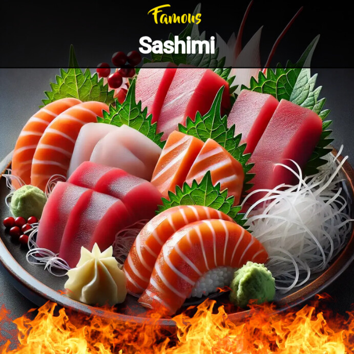 Sashimi Tuna Salmon, Yellowtail, Wasabi Instagram Post template