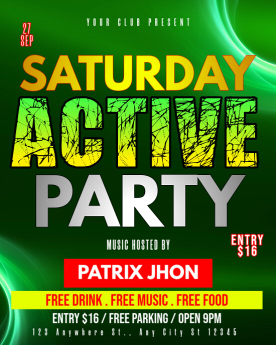 Saturday active party post Template | PosterMyWall