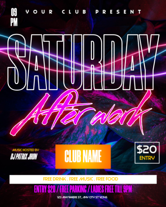 Saturday after work Club Event Instagram Portrait Template | PosterMyWall