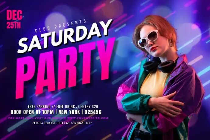 Saturday Club Night Party Poster template