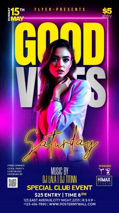 Saturday Good Vibes Night Party Flyer Instagram Reel template
