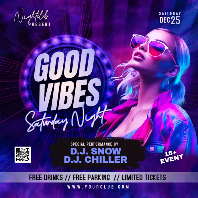 Saturday Good Vibes party Flyer Vierkant (1:1) template