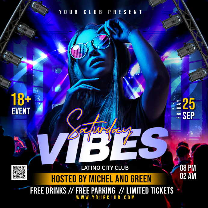Saturday Good Vibes party Flyer Square (1:1) template