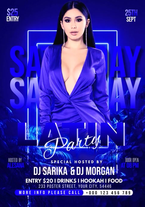 Saturday Latin party flyer A3 template