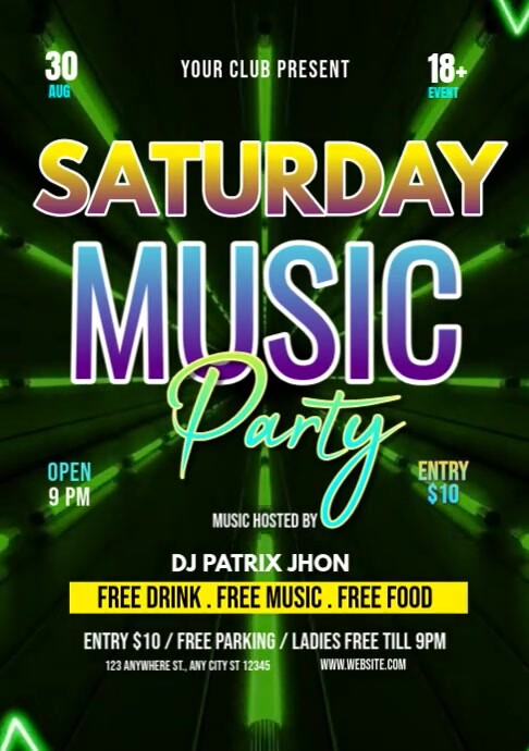 Saturday music party A4 template