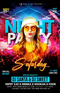 Saturday Night party flyer Half Page Wide template
