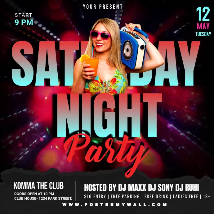 Saturday Night Party flyer Template | PosterMyWall