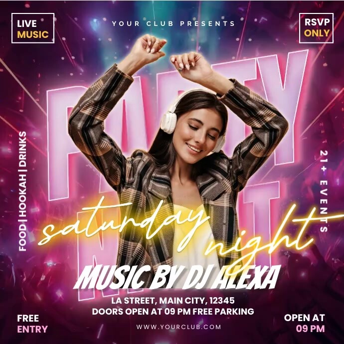 Saturday Night Party Instagram Flyer Templat | PosterMyWall