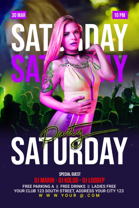 saturday night party video flyer Banner 4 x 6 fod template