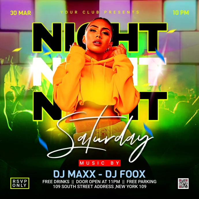 saturday night party video flyer Publicação no Instagram template