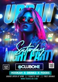Saturday Urban Night Party Video Flyer A6 template