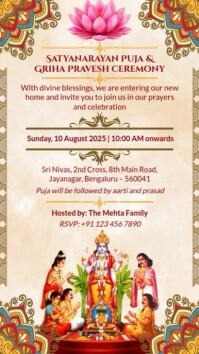 Satyanarayan Puja and Griha Pravesh Ceremony Invitation Template Instagram Story