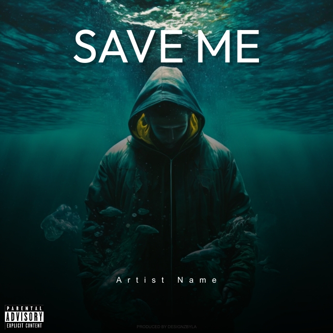 save me -Man underwater Album Cover Design template