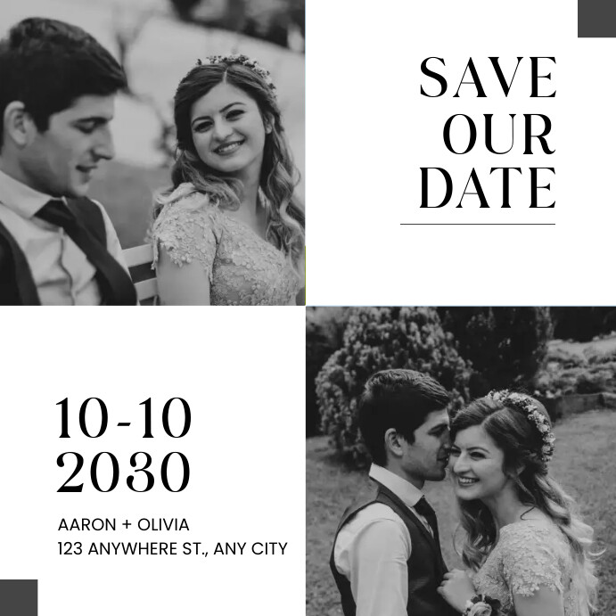 Save Our Date Black and White Minimalist Instagram Post template