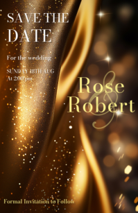 save the date black background with elegant gold Halv side bred template