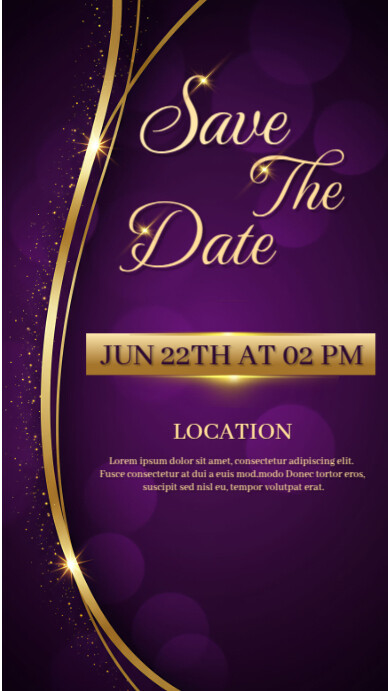 Save the date Elegant purple gradient background with golden shape Instagram Story template