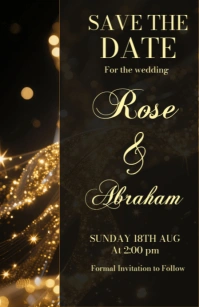 save the date Flowing gold glitter on black background Half Page Wide template