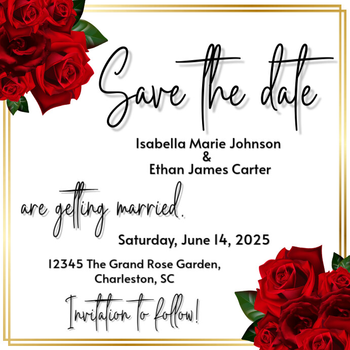 Save the Date - Red Rose Template Post Instagram