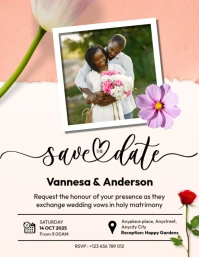 Save the date wedding Invitation poster Flyer (format US Letter) template