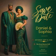 Save The Date Wedding Template | Luxury African Traditional Wedding Announcement Card Square Carré (1:1)