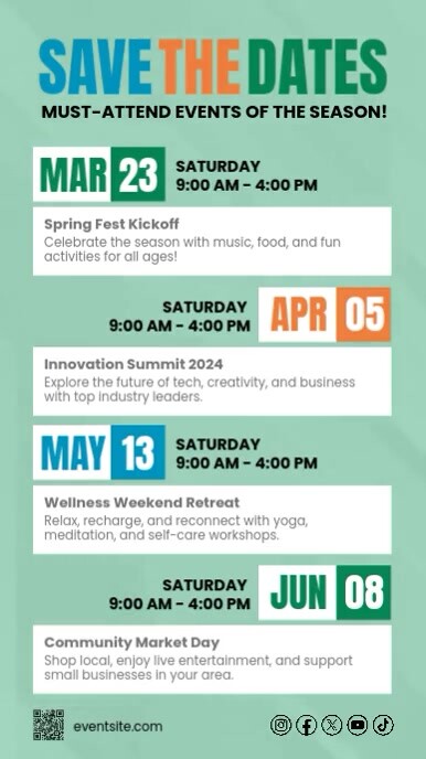 Save The Dates Upcoming Events Schedule Instagram Video template