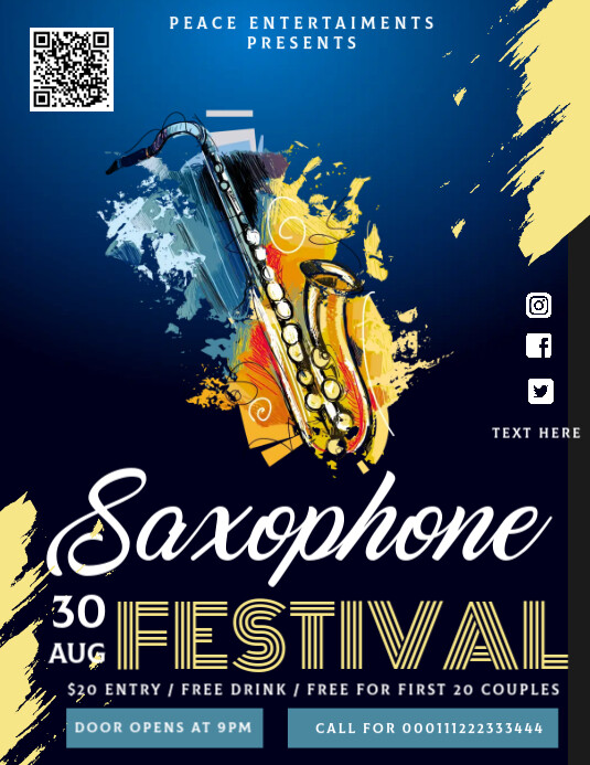 Saxophone Lesson Poster Saxophone festival Template | PosterMyWall