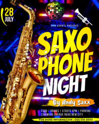 Saxophone Night jazz music festival sax live performance show concert video poster background flyer Instagram Portrait template