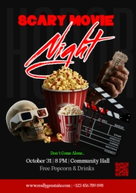 Scary Movie Night Poster Template – Halloween Horror Film Event A2