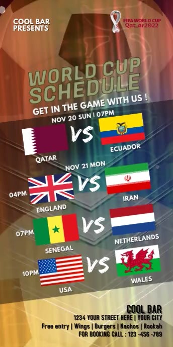 SCHEDULE WORLD CUP, qatar 2022 Banner avvolgibile 3' × 6' template