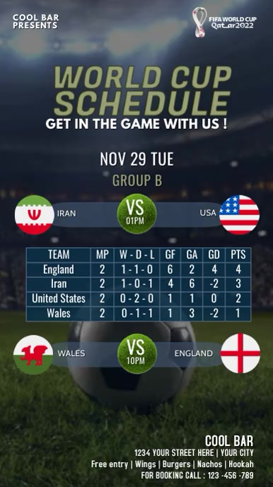 SCHEDULE WORLD CUP, qatar 2022 Instagram Story template
