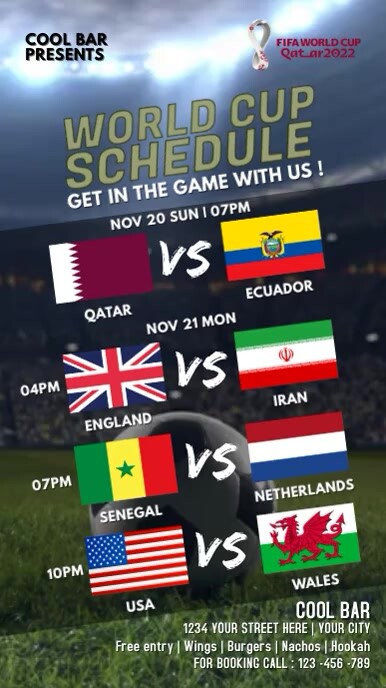 SCHEDULE WORLD CUP, qatar 2022 Instagram Story template