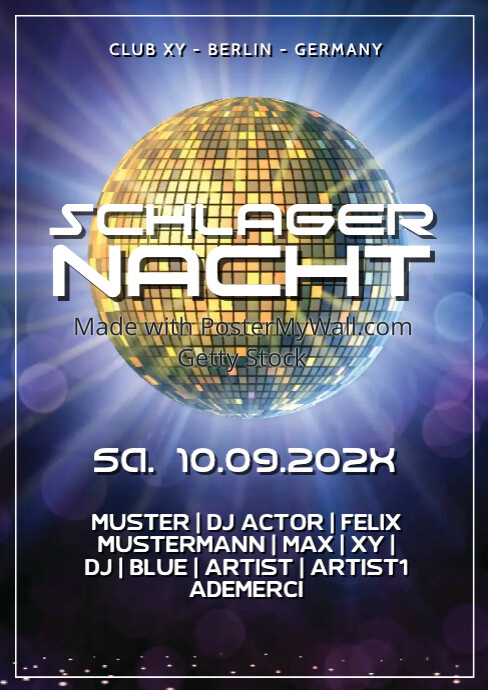 Schlager Party Nacht German Deutsch Event Disco Retro Oldies Template Postermywall