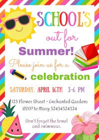 School's out for Summer Party invite A6 template