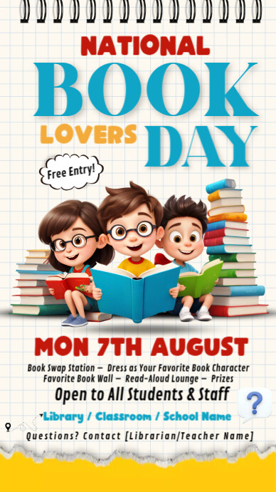 School ,back to school, book reading day Instagram Story template
