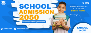 Blue School Admission Facebook Cover Photo Template