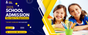 Blauw school admission flyer template Twitch Profile Banner