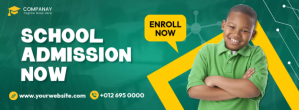 蓝绿色 School Admission Facebook 封面图片 Template