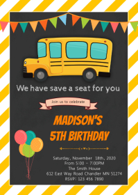 School bus birthday invitation A6 template