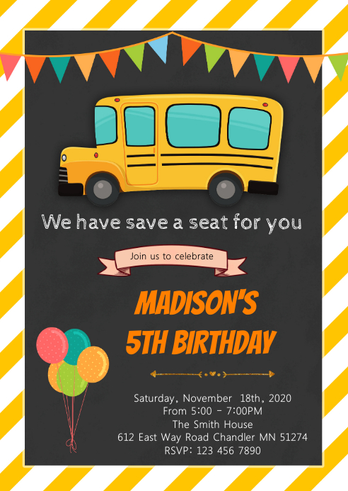 School Bus Birthday Invitation Template Postermywall