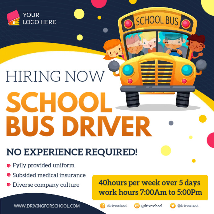 Delivery Driver Advert Examples School bus driver hiring ad Template | PosterMyWall
