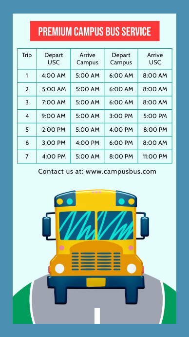 School Bus Schedule Digital Display Template PosterMyWall