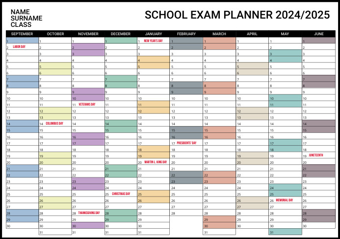 School Calendar Exam Planner Template Design | PosterMyWall