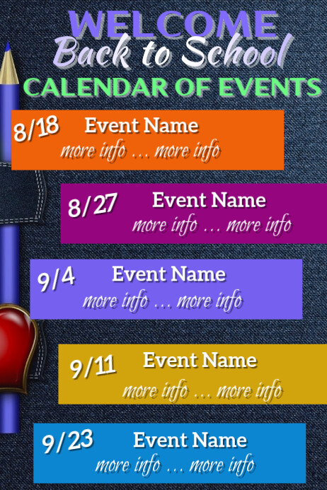 School Calendar of Events Poster template