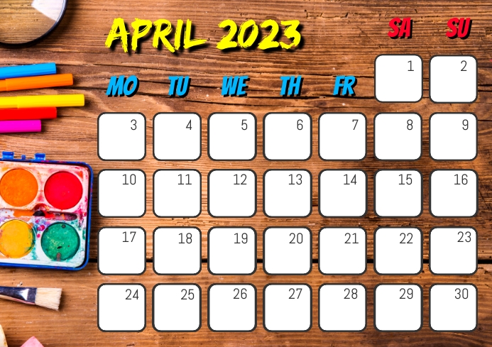 School Calendar Planner April 2023 Printable Template | PosterMyWall