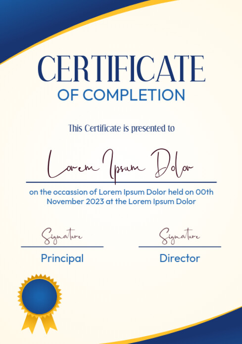 School Certificate Of Completion Portrait A4 Template PosterMyWall school-certificate-of-completion-portrait-a4-template-postermywall