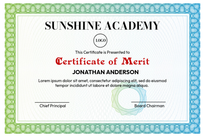 School Certificate of Merit Poster template