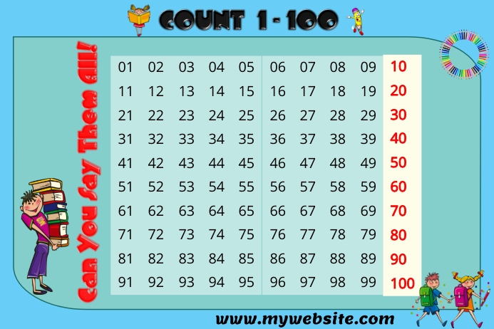 School Count 1 - 100 Poster template