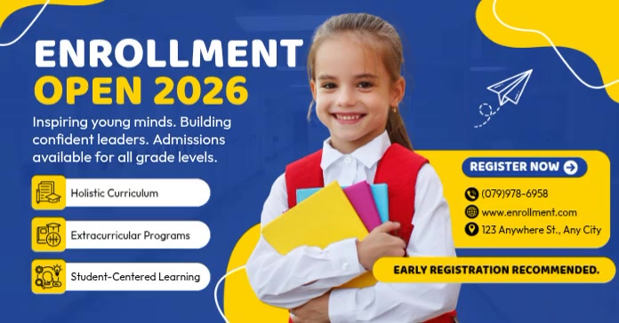 School Enrollment Facebook Post Template | PosterMyWall