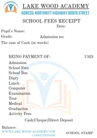 SCHOOL FEES RECEIPT A5 template