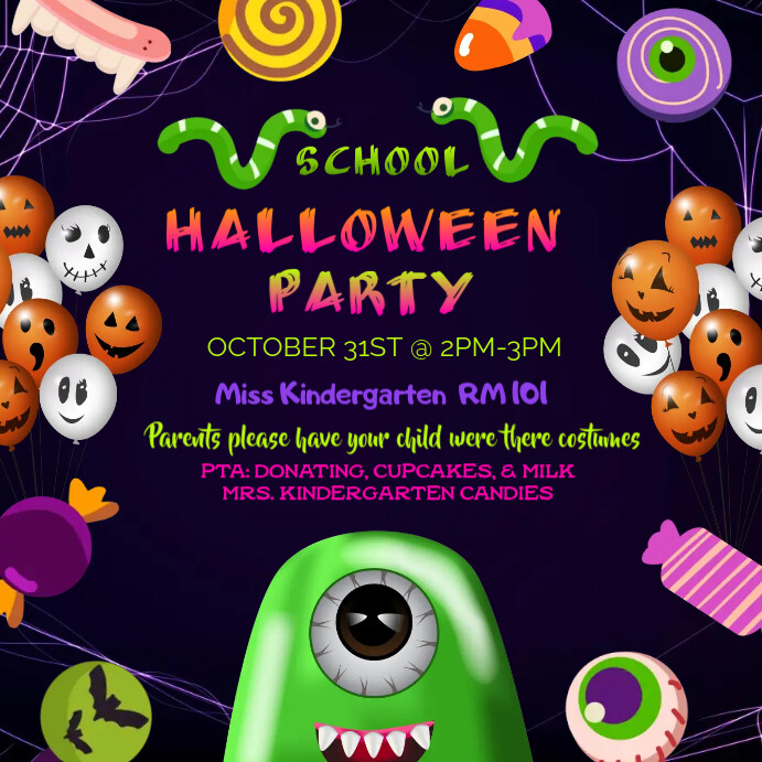 School Halloween Party Instagram na Post template